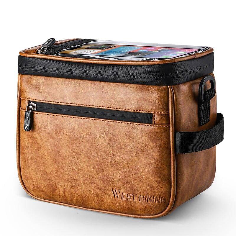 Waterproof Bicycle Handlebar Bag with Touch Screen Phone Pouch Cycling Color: Brown Waterproof Bicycle Handlebar Bag with Touch Screen Phone Pouch Cycling Color: Brown